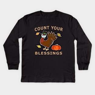 Count Your Blessings Autumn Turkey Mask Pumpkin. Kids Long Sleeve T-Shirt